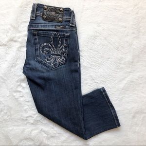 Miss Me Cropped Dark Wash Fleur De Lis Jeans